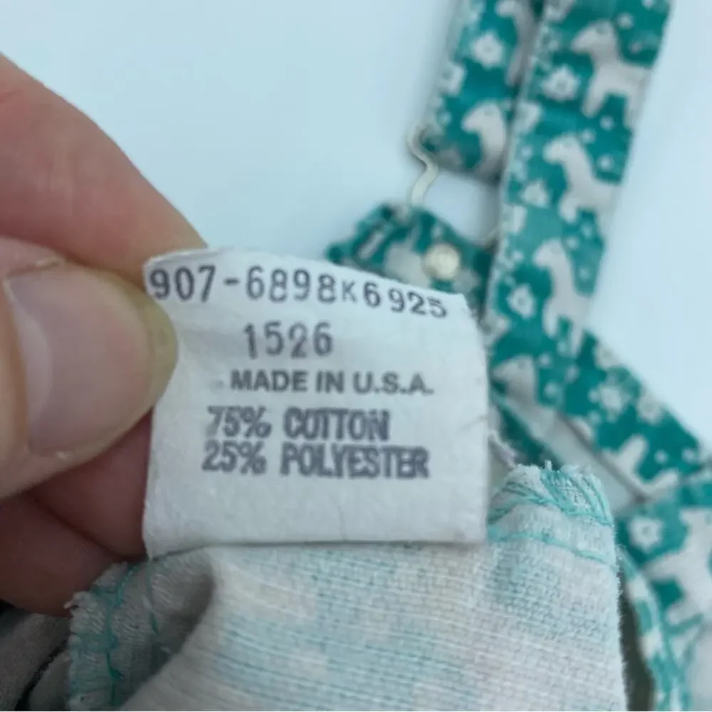 Vintage Oshkosh B'Gosh Corduroy Overall Dress Green Horse Pony‎ White Size 6